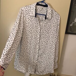 Rachel Zoe White Blouse with Black Heart Pattern